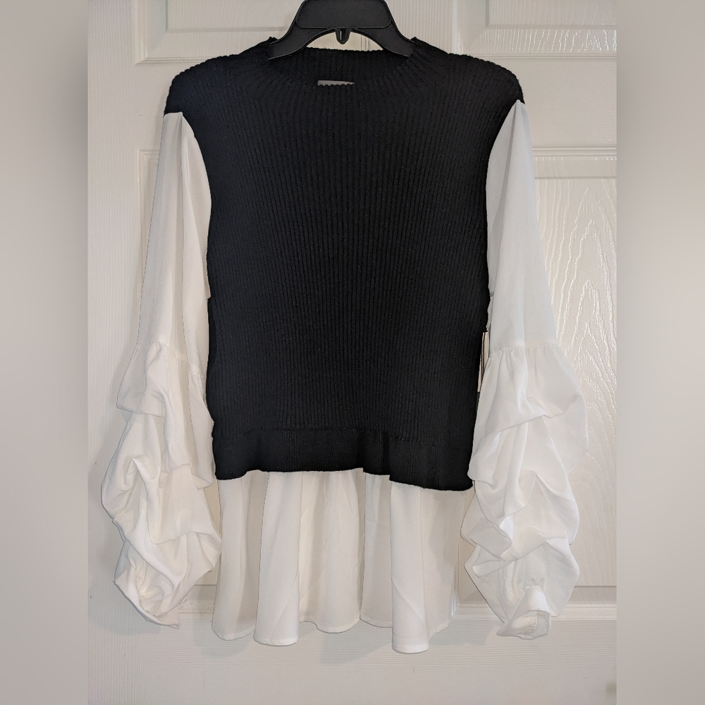 Vince Camuto Mixed Media Sweater Blouse